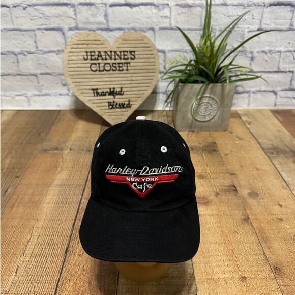 Vintage 90s Harley Davidson Cafe New York NYC Ride Free Biker Snapback Cap Hat - Picture 1 of 10